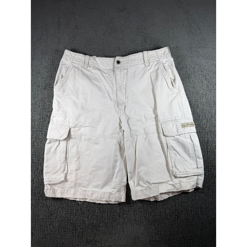 Polo Jeans Co Ralph Lauren Mens 38 Cargo Shorts Beige Cotton Raw Hem Utility